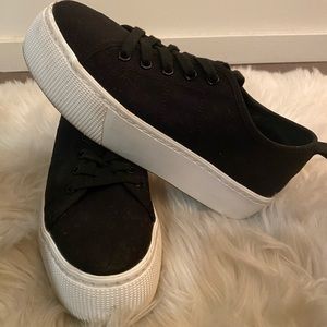 Black and white platform sneakers